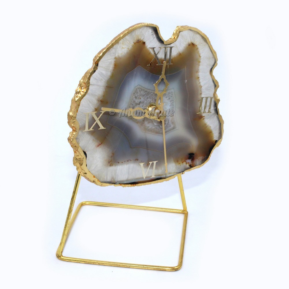 Gold Electroplated Yellow Agate Clock with Stand
