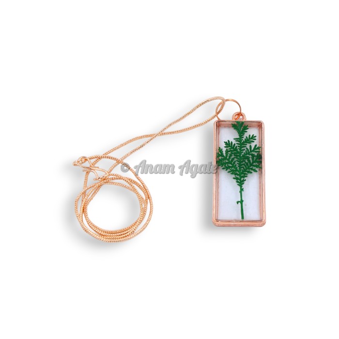 Green Leaf Resin Flower Orgone Pendant