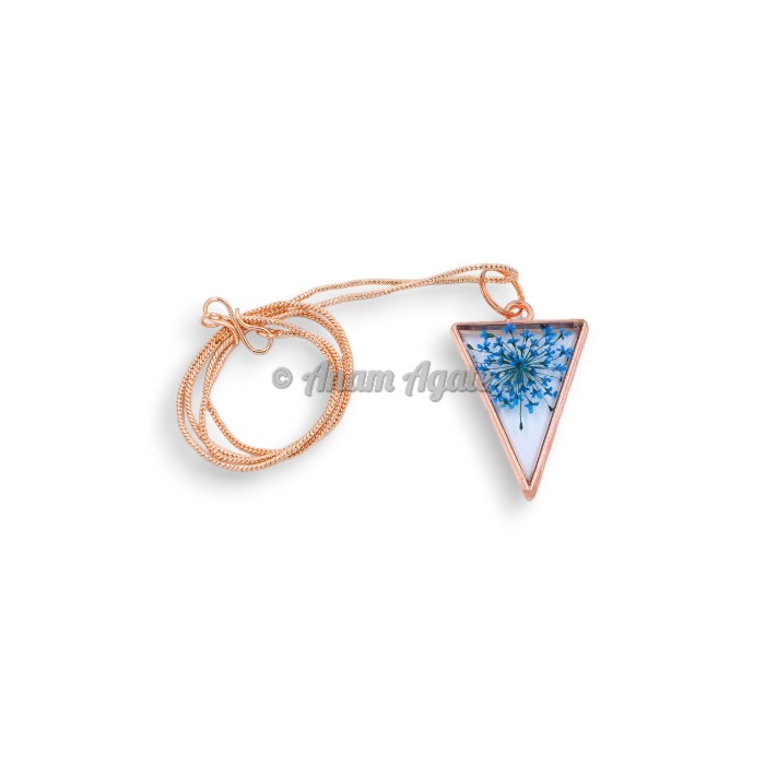 Triangle Shaped Blue Flower Resin Orgone Pendant