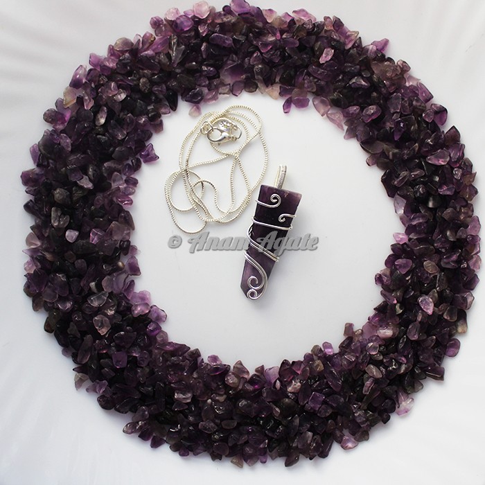 Amethyst Flat Gemstone Wire Wrap Pendants