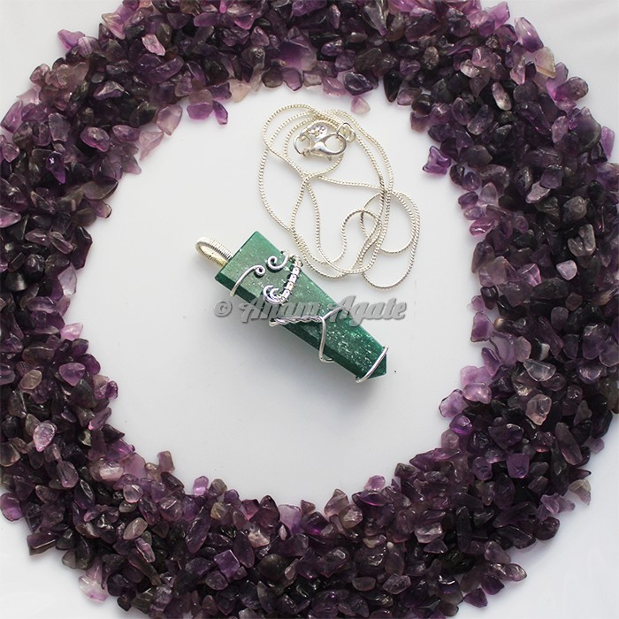 Green Jade Flat Gemstone Wire Wrap Pendants