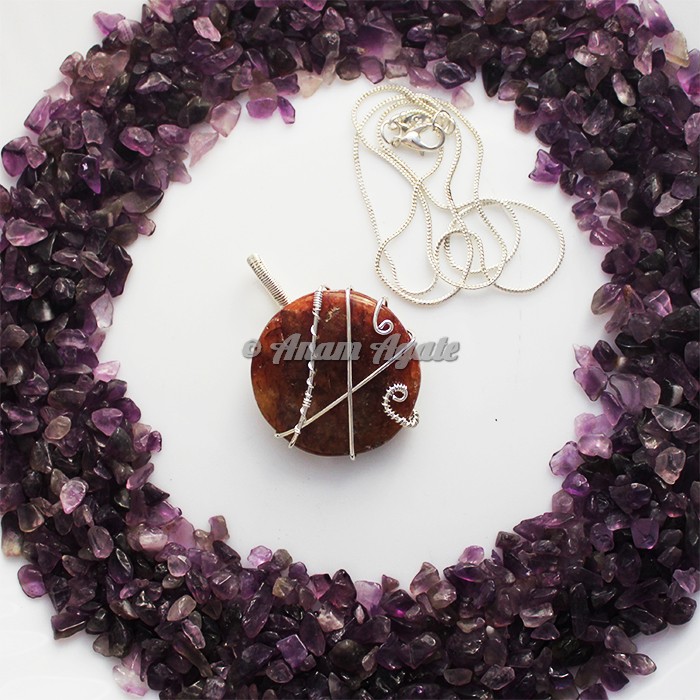 Peach Aventurine Wire Wrap Gemstone Pendant