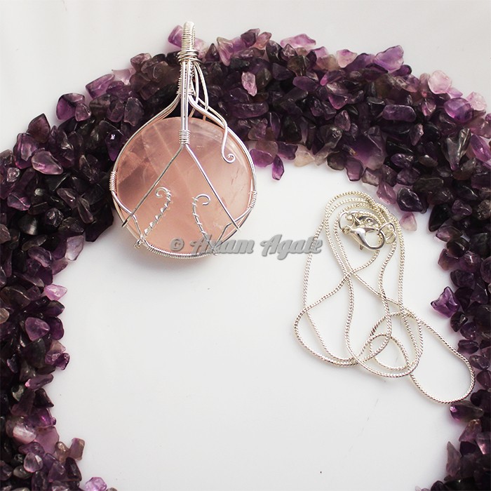 Rose Quartz Wire Wrap Gemstone Pendant