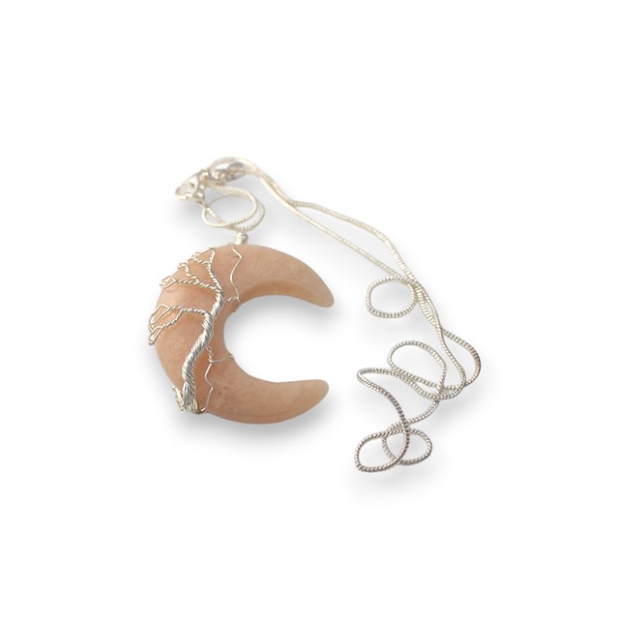Golden Quartz Moon Tree of Life Wire Wrap Gemstone Pendant