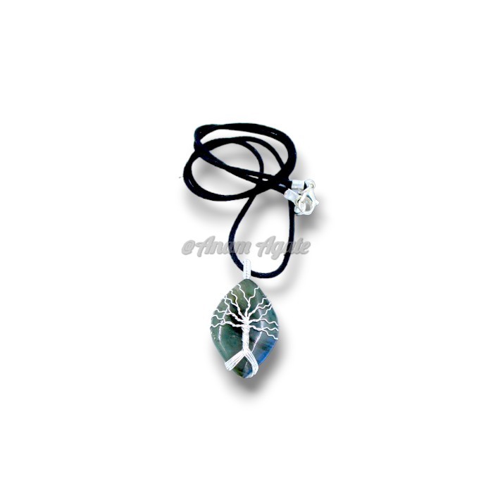Wire Wrap Design Eye Shaped Labradorite Healing Crystal Necklace