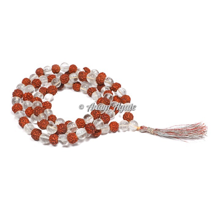 Rudraksha With Crystal Quartz Japa Mala