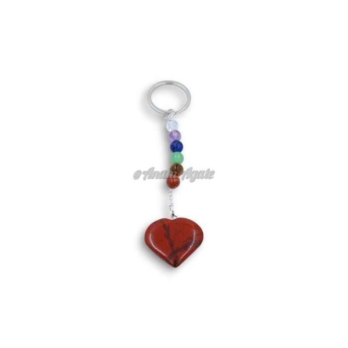 Red Jasper Heart Shape with Crystal Beads Keychains Charms