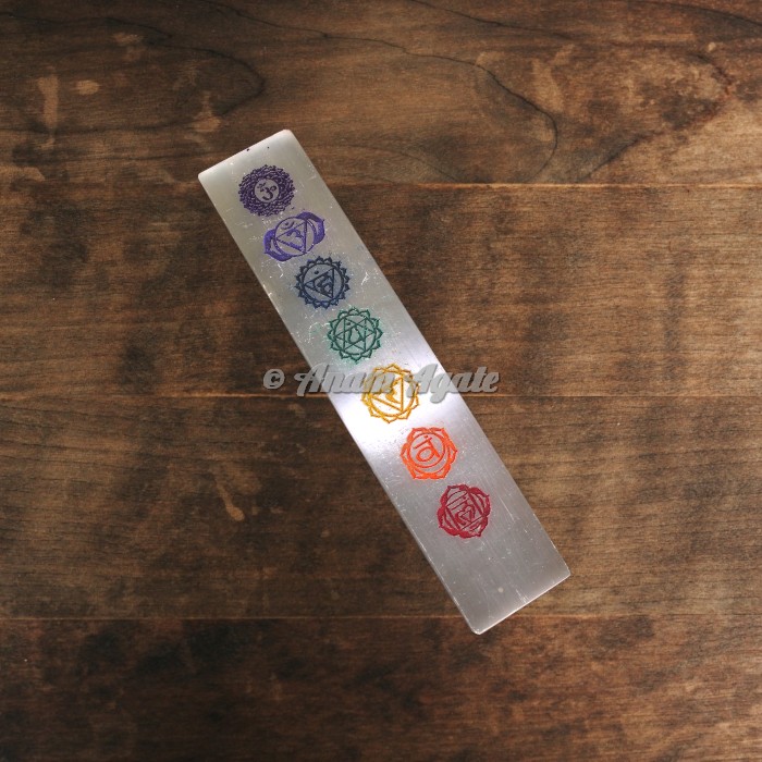 Selenite Engraved Chakra Charging Plate Stick Wand
