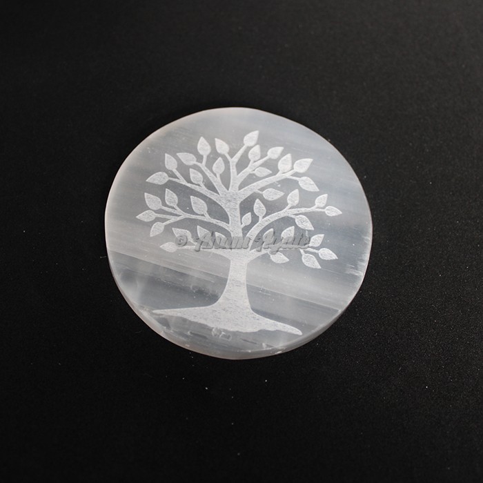 Selenite Tree Engraved Charging Plate