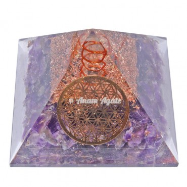 Amethyst With Flower Of Life Orgonite Pyramid