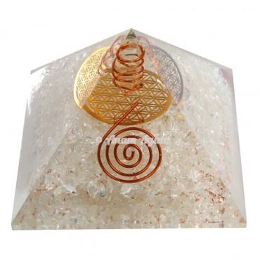 Crystal Quartz With Flower Of Life Symbol  Orgonite Pyramid
