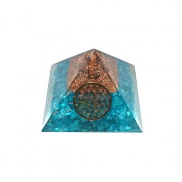Aqua with Flower Of Life Orgonite Pyramid