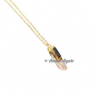 Crystal with Tourmaline Natural Gold Electro Pendants