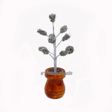 Tumbled Pyrite Gemstone Tree with Tapered Wooden Pot Base