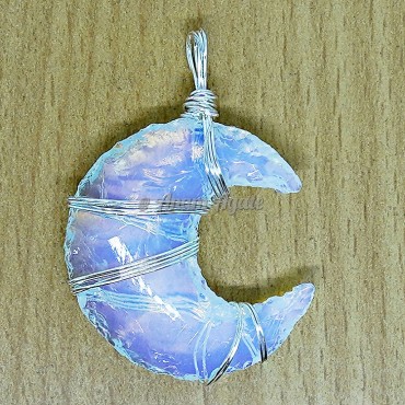 Opalite Moon Wire Wrapped Pendant B
