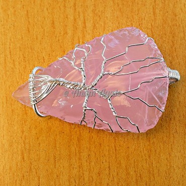 Pink Glass Arrowhead Tree Of Life Wire Wrapped Pendants