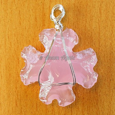 Pink Glass Luck Four Leaf Clover Wire Wrapped Pendants