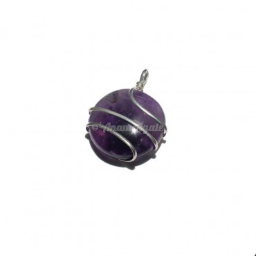 Amethyst Wire Wrapped Round Pendant