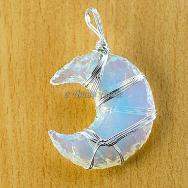 Opalite Moon Wire Wrapped Pendant A