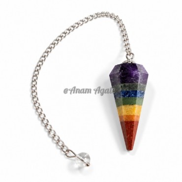 Seven Chakra with Lapiz Lazuli 6 Faceted Silver Chain Pendulum