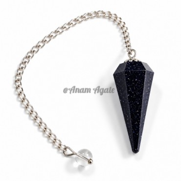 Blue Goldstone 6 Faceted Silver Chain Pendulums