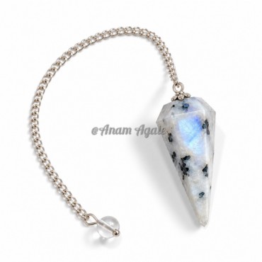 Rainbow Moonstone 6 Faceted Silver Chain Pendulums
