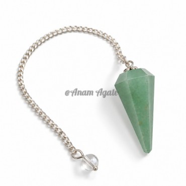 Green Aventurine 6 Faceted Silver Chain Pendulums