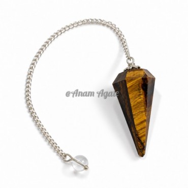 Tiger Eye 6 Faceted Silver Chain Pendulums