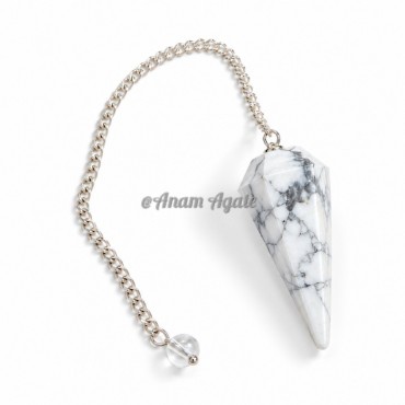 White Howlite 6 Faceted with Silver Chain Pendulums