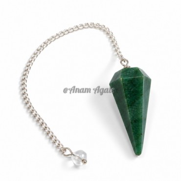 Green Jade 6 Faceted  Silver Chain Pendulums