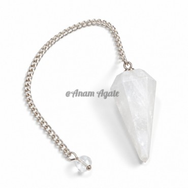 White Quartz 6 Faceted Silver Chain Pendulums