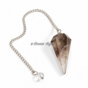 Smokey Quartz 6 Faceted Silver Chain Pendulums