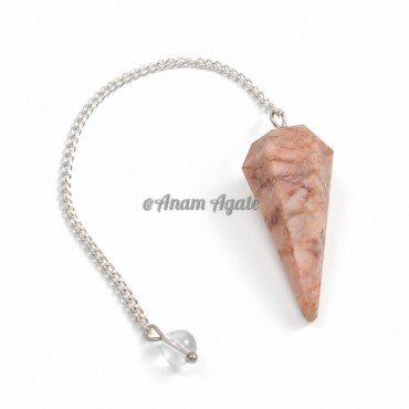 Peach Moonstone 6 Faceted Silver Chain Pendulums
