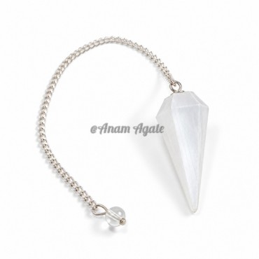 Selenite 6 Faceted Silver Chain Pendulums