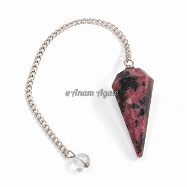 Rhodonite 6 Faceted Silver Chain Pendulums