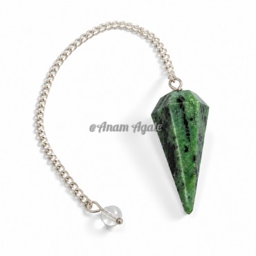 Green Zoisite 6 Faceted Silver Chain Pendulums