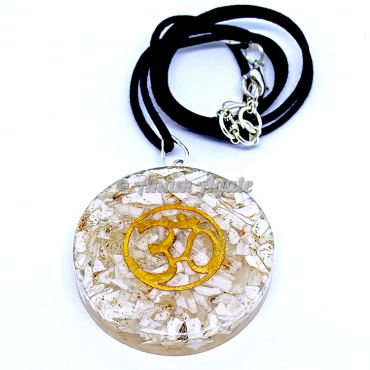 Selenite and Howlite with OM Orgonite Pendant EMF Protection