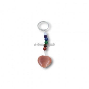 Peach Aventurine Heart Shape with Crystal Beads Keychains Charms