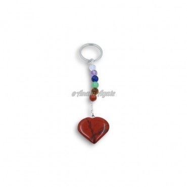 Red Jasper Heart Shape with Crystal Beads Keychains Charms