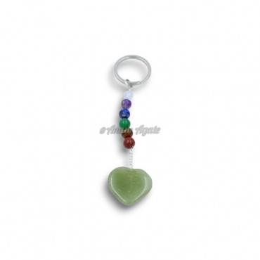 Green Aventurine Heart Shape with Crystal Beads Keychains Charms