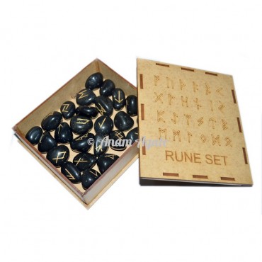 Black Agate Rune Sets with Wooden Box