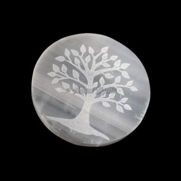 Selenite Tree Engraved Charging Plate