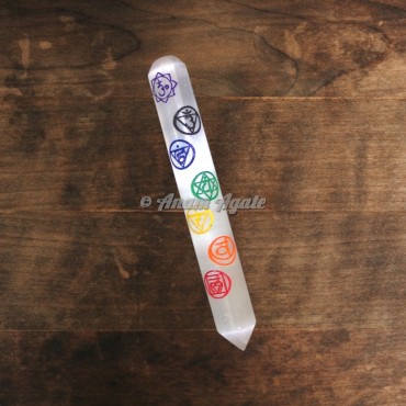 Selenite Wand with Seven Chakra Engraving