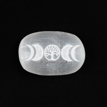 Engraved Tree of Life Selenite Cabochones