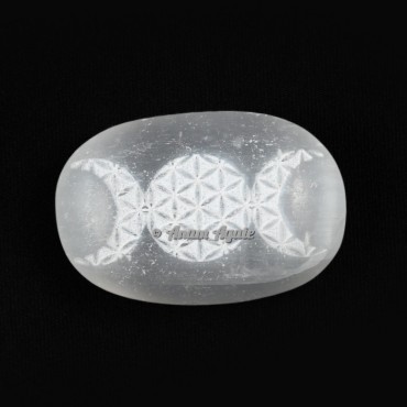 Engraved Tripple Moon on Selenite Cabochones