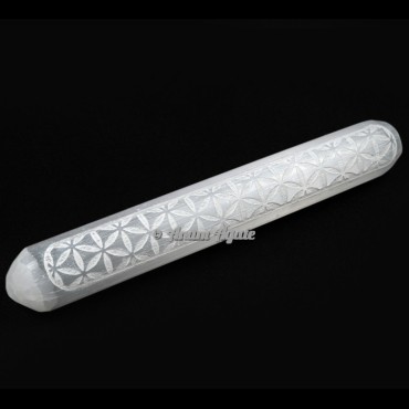Engraved Flower of Life Selenite Healing Wands