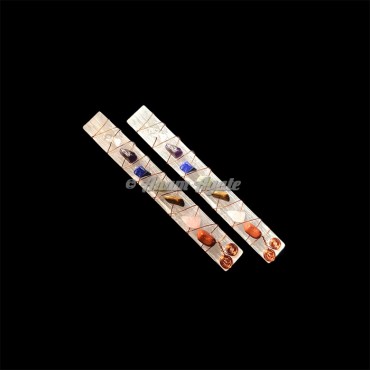 Selenite Wire Wrap Seven Chakra Stick - Wand