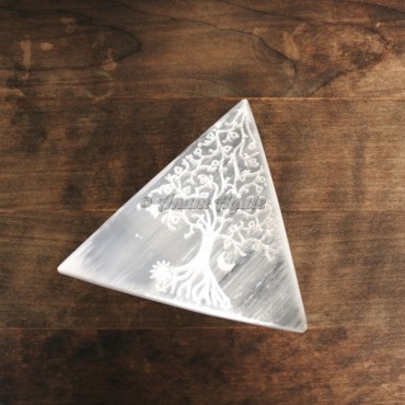 Selenite Triangle Engraved Tree Of Life