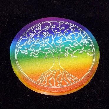Printed Rainbow Tree of life Engraved Selenite Charging Plate