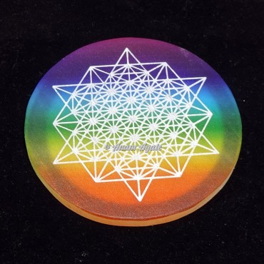 Printed Engraved Metatron with Yantra Rainbow Selenite Charging Plate Selenite Coaster